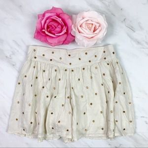 FREE PEOPLE Womens Sz M Flowy Shorts Ivory Gold Polka Dot Metallic Ivory Comb